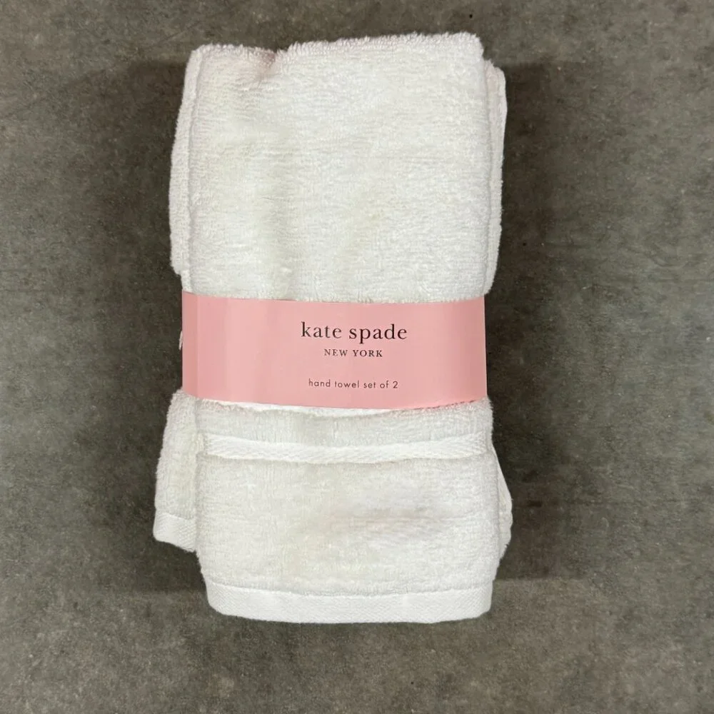 2 pc Kate Spade Bright White Hand Towel Set Striped Stripes Hand Towels